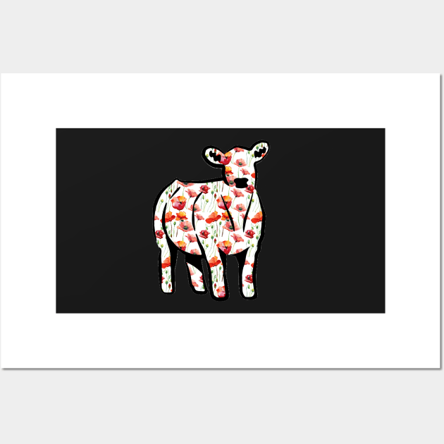 Watercolor Poppy Floral Cow Silhouette  - NOT FOR RESALE WITHOUT PERMISSION Wall Art by l-oh